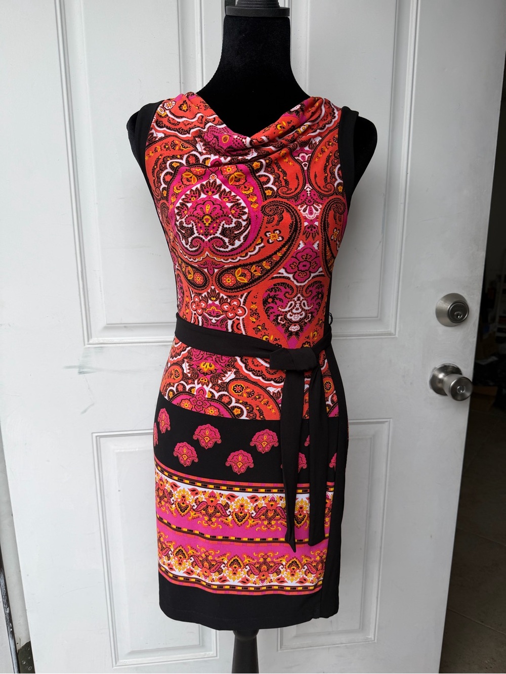 XOXO Vibrant Pink & Orange Paisley Sleeveless Dress with Belt size S